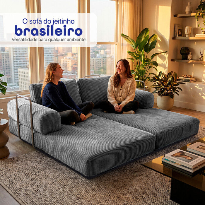 Sofá Cama Modular AirPress 2 em 1 - Tecido Velourê + Kit Travesseiros | CONFORTO E DURABILIDADE