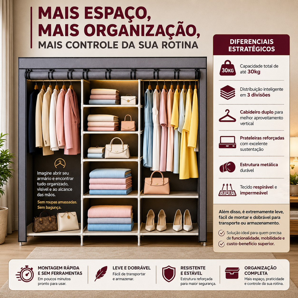 LANÇAMENTO | Guarda Roupa 8 em 1 Dobrável Armário Organizador | Organização Inteligente