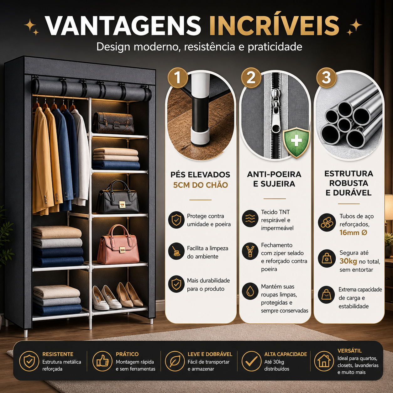 LANÇAMENTO | Guarda Roupa 8 em 1 Dobrável Armário Organizador | Organização Inteligente