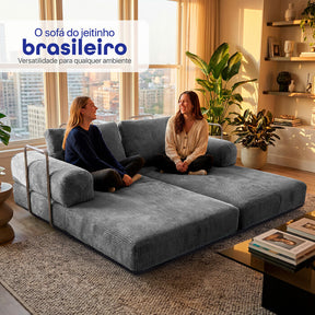 Sofá Cama Modular AirPress 2 em 1 - Tecido Velourê + Kit Travesseiros | CONFORTO E DURABILIDADE
