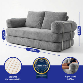 Sofá Cama Modular AirPress 2 em 1 - Tecido Velourê + Kit Travesseiros | CONFORTO E DURABILIDADE