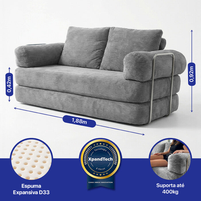 Sofá Cama Modular AirPress 2 em 1 - Tecido Velourê + Kit Travesseiros | CONFORTO E DURABILIDADE