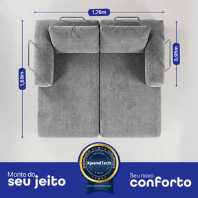 Sofá Cama Modular AirPress 2 em 1 - Tecido Velourê + Kit Travesseiros | CONFORTO E DURABILIDADE