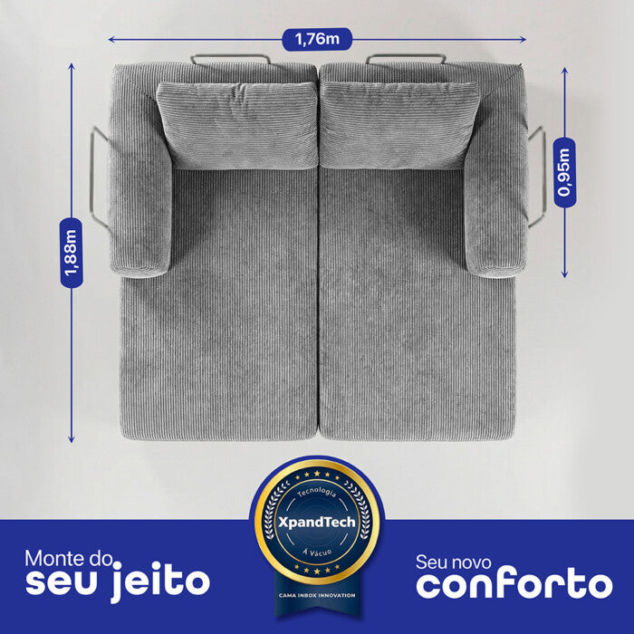 Sofá Cama Modular AirPress 2 em 1 - Tecido Velourê + Kit Travesseiros | CONFORTO E DURABILIDADE