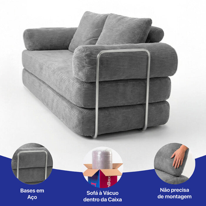 Sofá Cama Modular AirPress 2 em 1 - Tecido Velourê + Kit Travesseiros | CONFORTO E DURABILIDADE