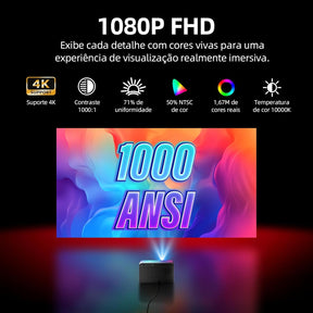 Projetor 300 Polegadas Bettdow Smart 4K 25000lm Google TV Netflix Bluetooth + Kit Brinde Exclusivo