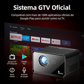 Projetor 300 Polegadas Bettdow Smart 4K 25000lm Google TV Netflix Bluetooth + Kit Brinde Exclusivo