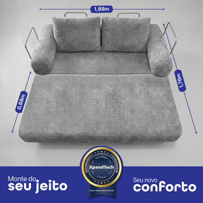 Sofá Cama Modular AirPress 2 em 1 - Tecido Velourê + Kit Travesseiros | CONFORTO E DURABILIDADE