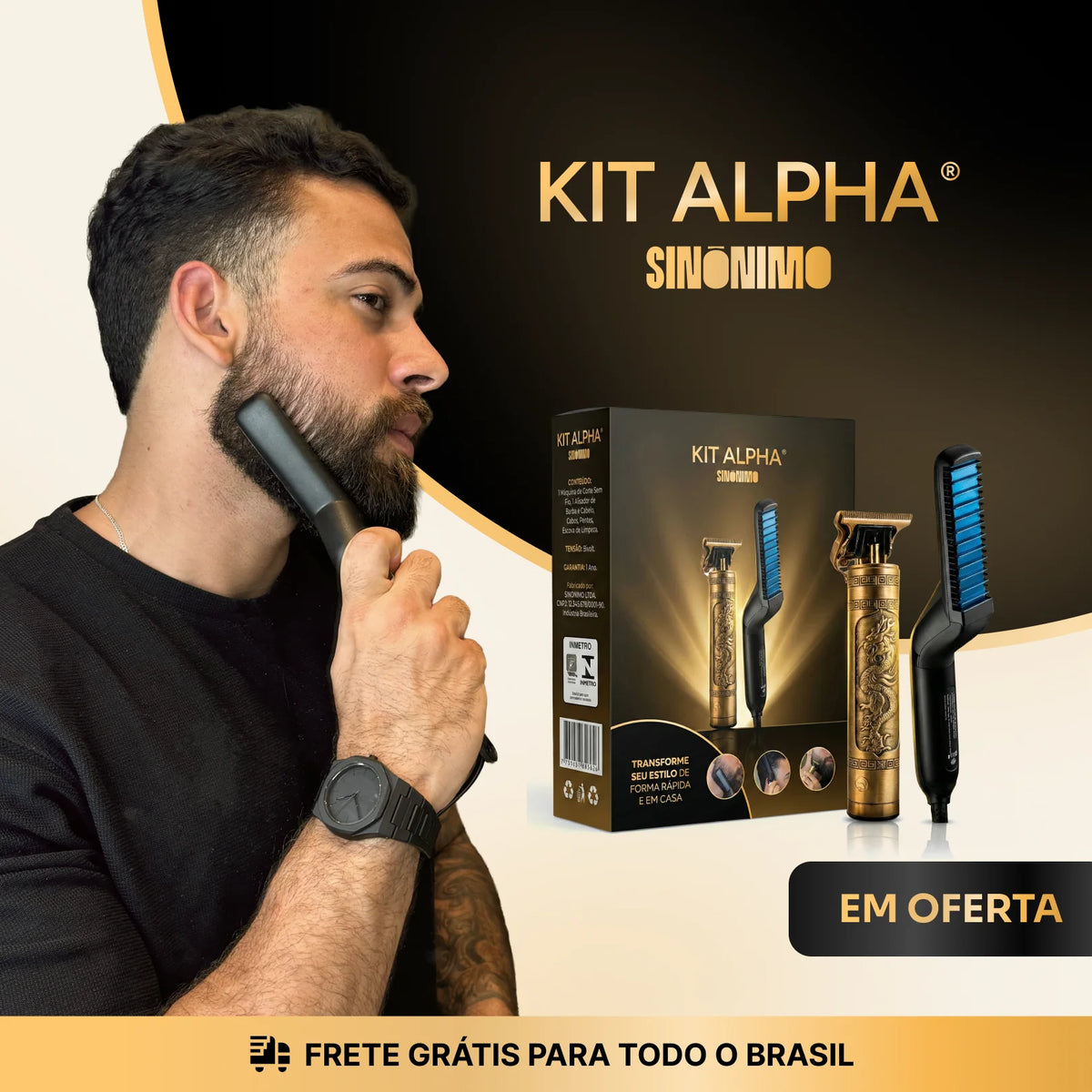 KIT ALPHA:  Pente Térmico Profissional® + Máquina de Acabamento - Barber Gold®