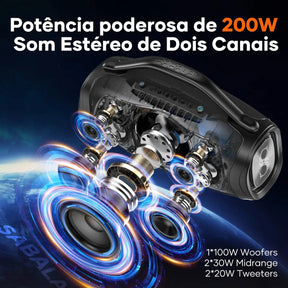 LANÇAMENTO | Caixa de Som Bluetooth 200W 39000mah EQ IPX6 Sabala DRa-909 Exclusiva | POTÊNCIA E GRAVE