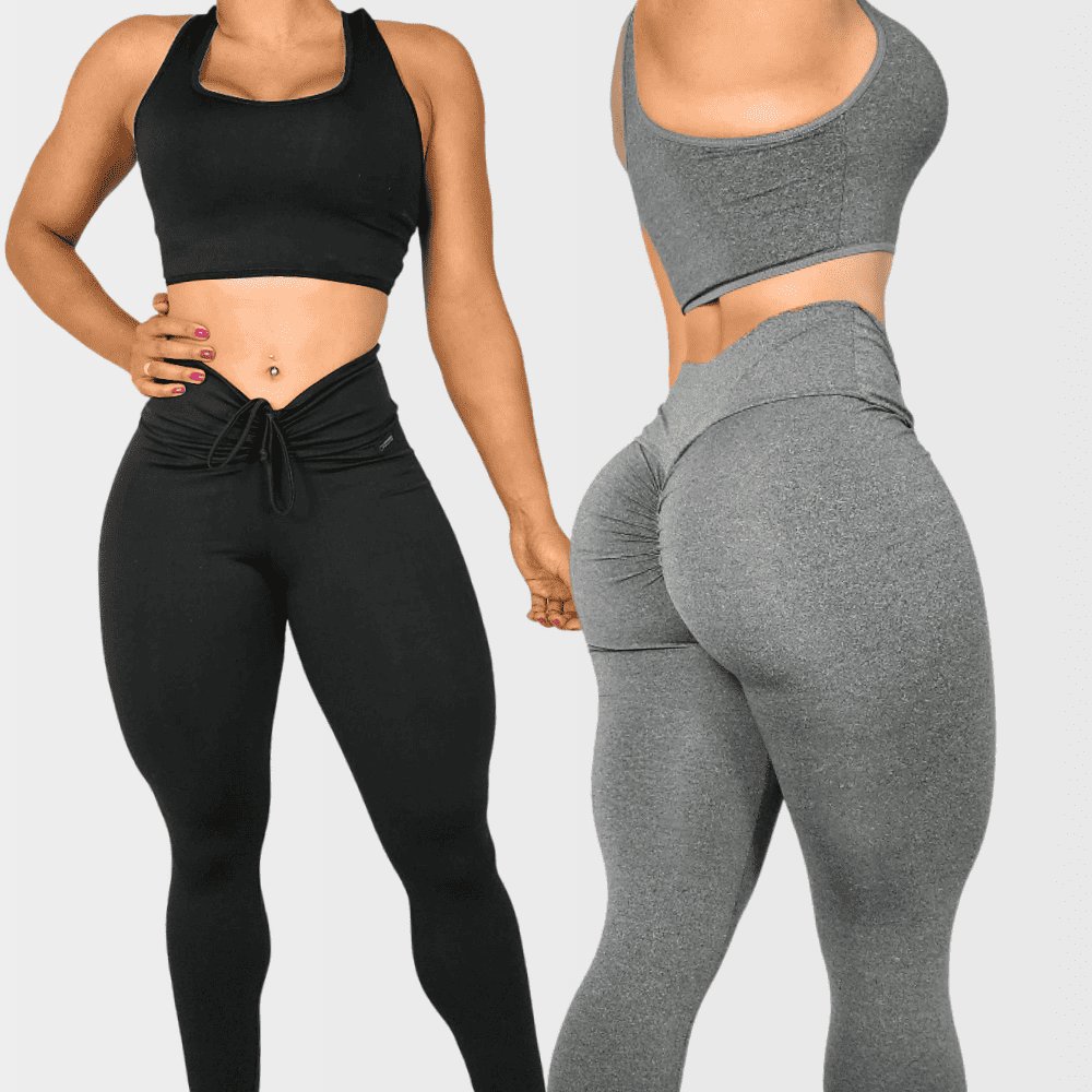 (Compre 1 Leve 2) Kit 2 Conjuntos Feminino Academia Top e Legging Levanta Bumbum