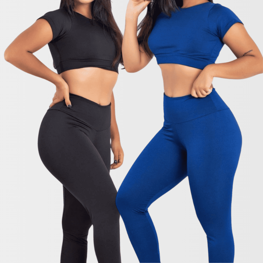 (Compre 1 Leve 2) Kit 2 Conjuntos Calça Legging Cintura Alta Top Cropped