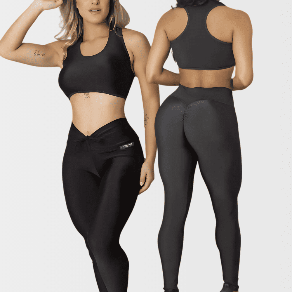 (Compre 1 Leve 2) Kit 2 Conjuntos Academia 2 Tops e 2 Legging Levanta Bumbum