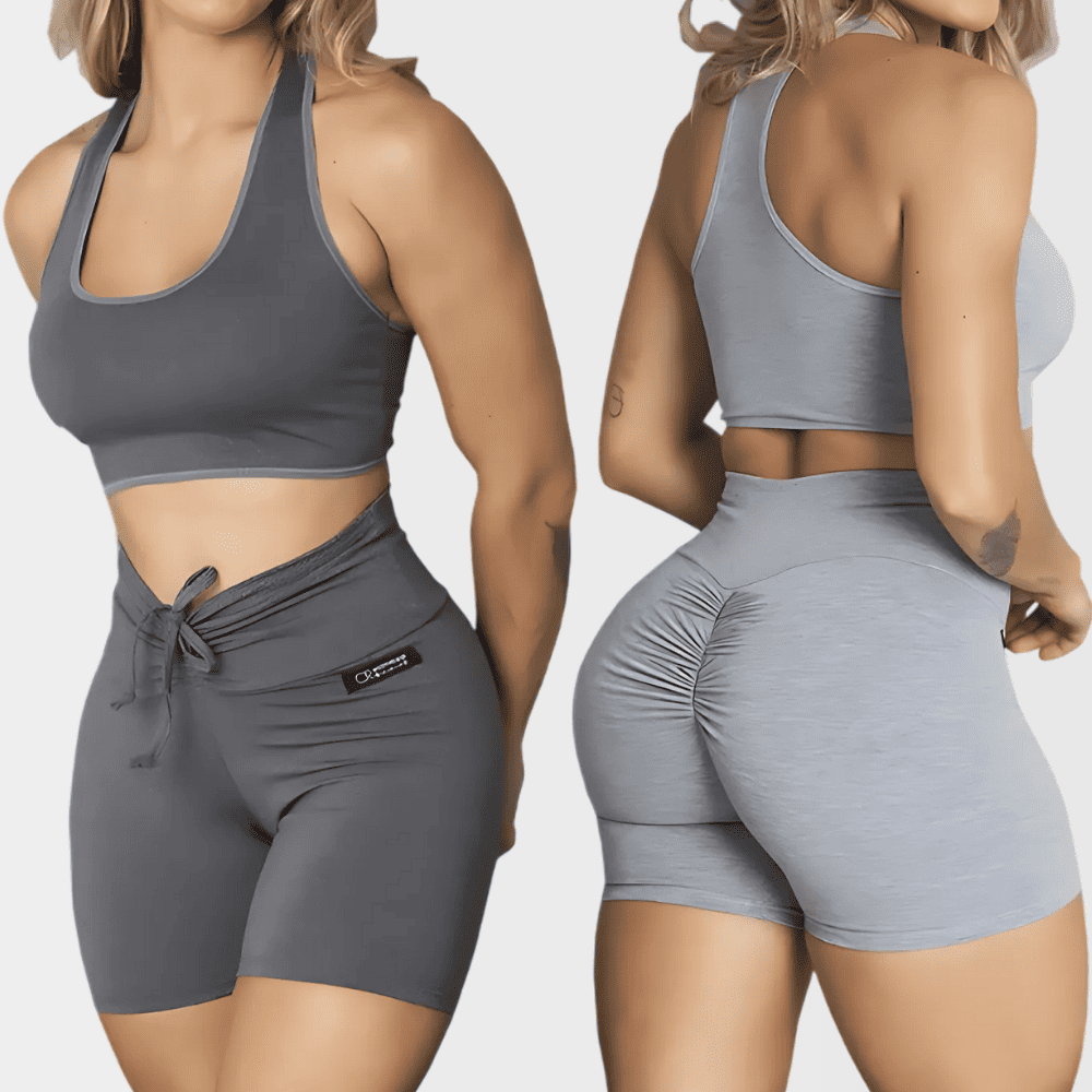 (Compre 1 Leve 2) Kit 2 Conjuntos Academia 2 Tops e 2 Shorts Empina Bumbum