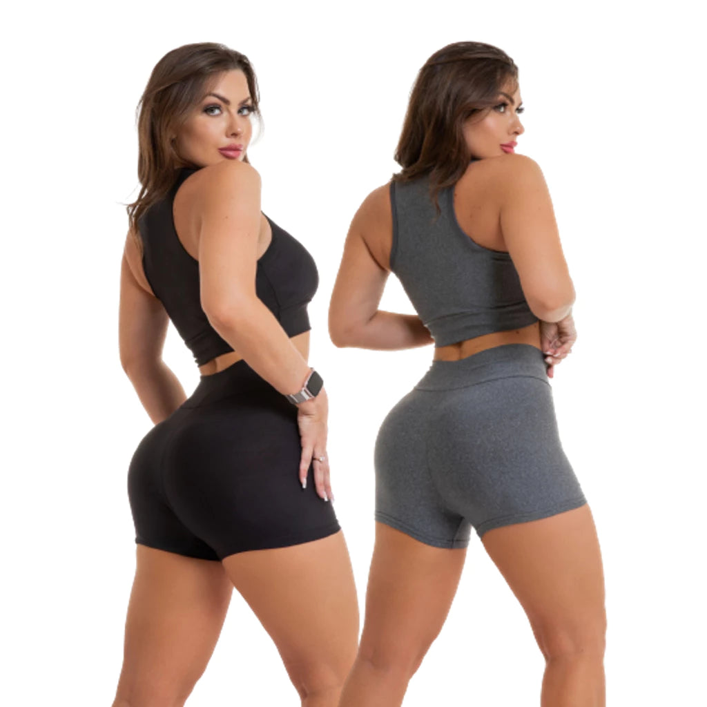 (Compre 1 Leve 2) Kit 2 Conjunto Fitness Short e Top Feminino