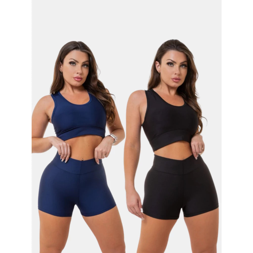 (Compre 1 Leve 2) Kit 2 Conjunto Fitness Short e Top Feminino