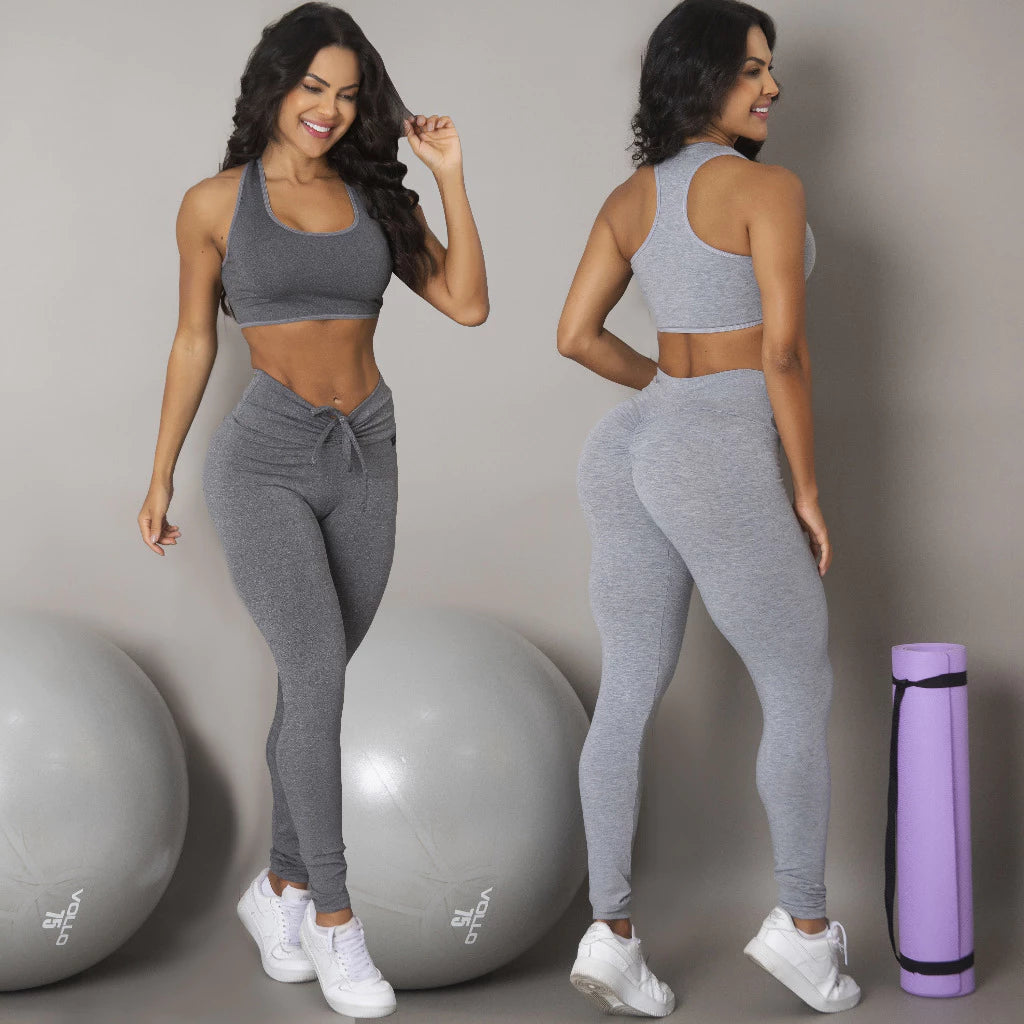 (Compre 1 Leve 2) Kit 2 Conjuntos Academia 2 Tops e 2 Legging Levanta Bumbum