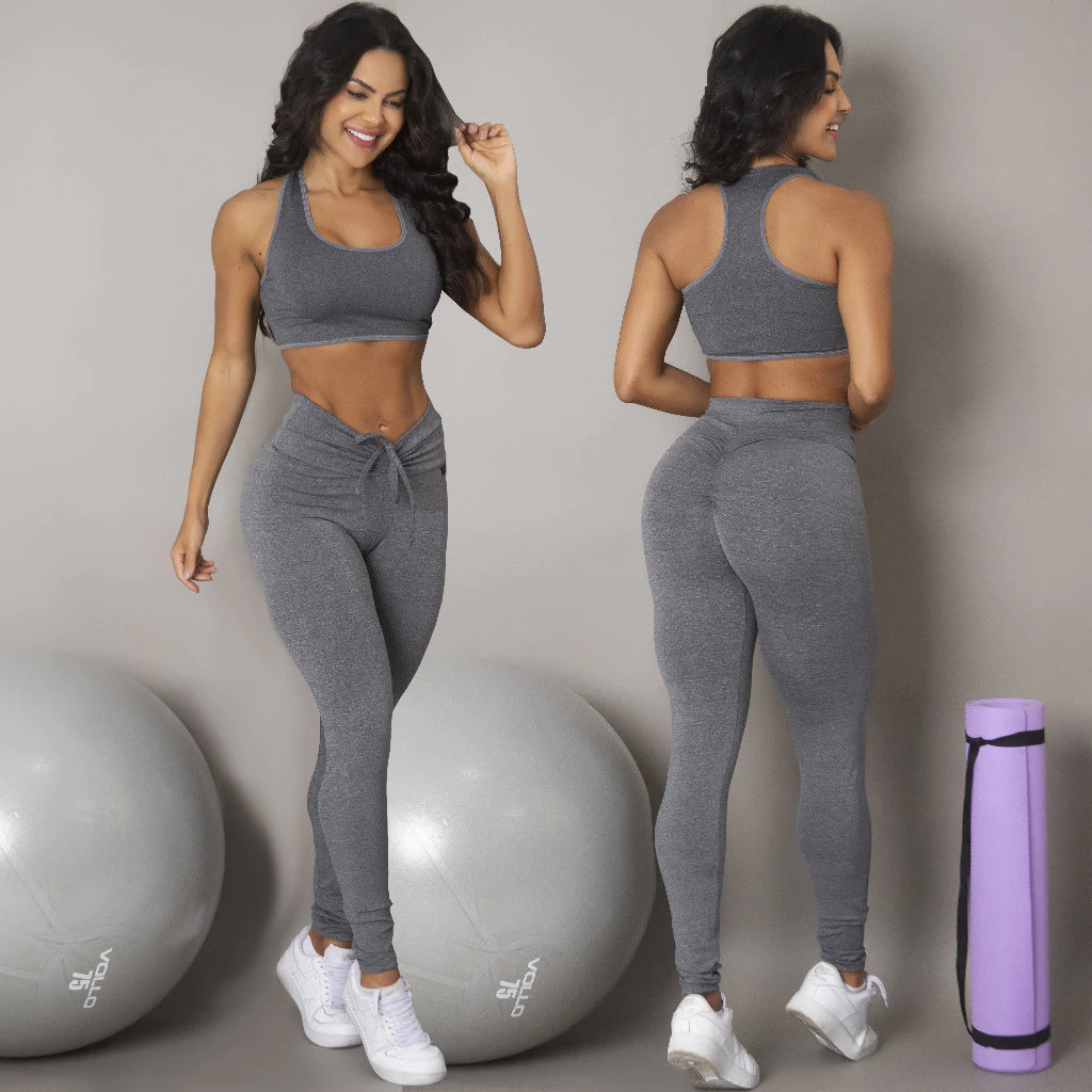 (Compre 1 Leve 2) Kit 2 Conjuntos Academia 2 Tops e 2 Legging Levanta Bumbum