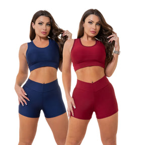 (Compre 1 Leve 2) Kit 2 Conjunto Fitness Short e Top Feminino