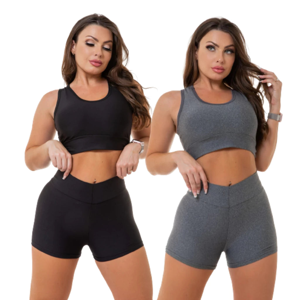 (Compre 1 Leve 2) Kit 2 Conjunto Fitness Short e Top Feminino