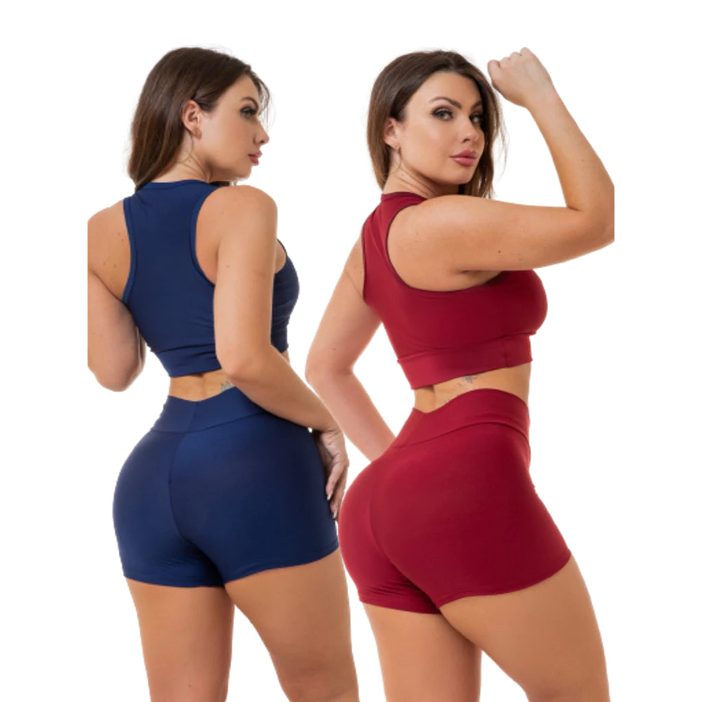 (Compre 1 Leve 2) Kit 2 Conjunto Fitness Short e Top Feminino