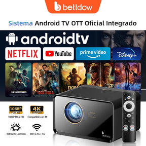 Projetor 300 Polegadas Bettdow Smart 4K 25000lm Google TV Netflix Bluetooth + Kit Brinde Exclusivo