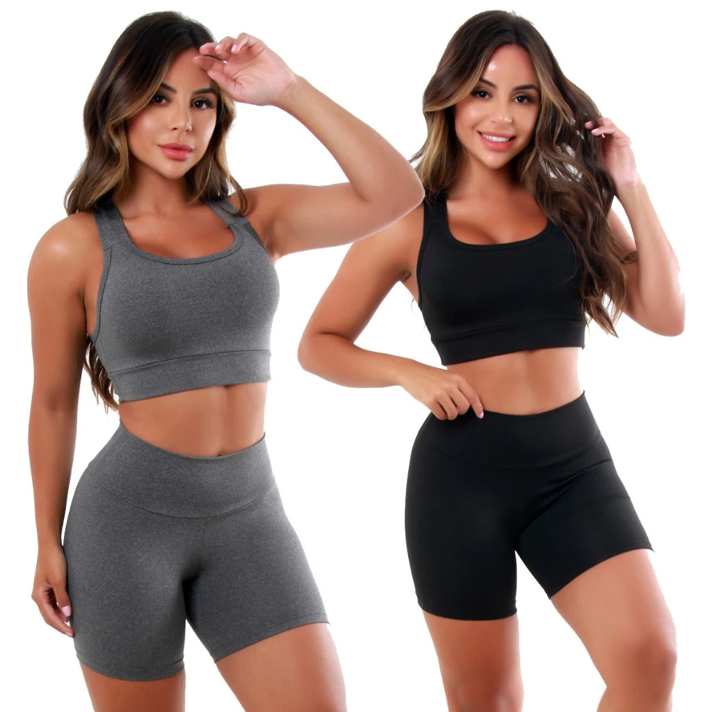 Kit 2 Conjunto Short E Top Roupas  Femininas Para Academia Suplex 1004#